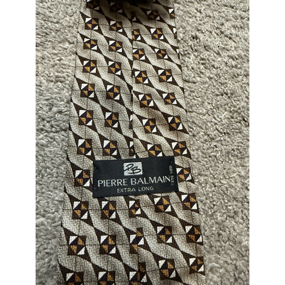 Pierre Balmain Tie Extra Long 100% Silk 61" Vintage Geometric Wide 4" Necktie